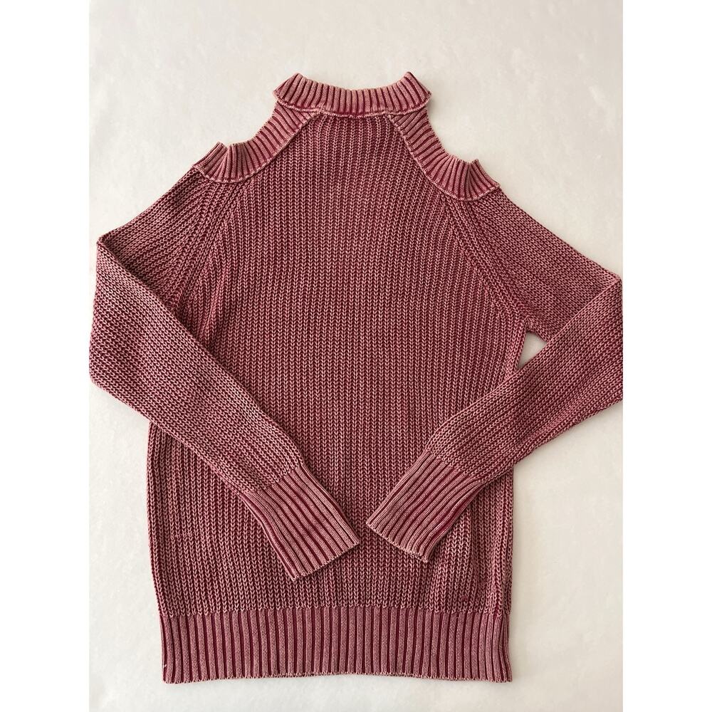 Free People Half Moon Bay Sweater Women M Pink Cold Shoulder Mock Neck Chunky